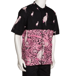 Pre Owned Valentino Black & Pink Cotton Japanese Pond Print Short Sleeve Shirt XL