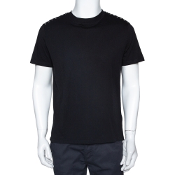 Pre Owned Valentino Black Cotton Rockstud Embellished Crew Neck T Shirt M 