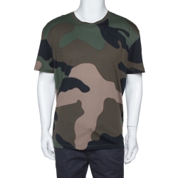 Pre Owned Valentino Green Macrocamouflage Print Cotton Crew Neck T-Shirt XL