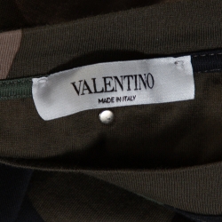 Pre Owned Valentino Green Macrocamouflage Print Cotton Crew Neck T-Shirt XL
