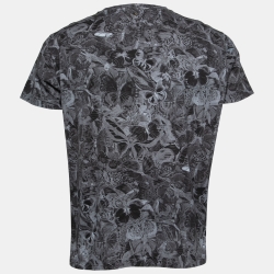 Pre Owned Valentino Grey Butterfly Print Cotton T-Shirt L