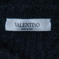 Pre Owned Valentino Dark Blue Mural Jungle Embroidered Alpaca & Wool Knit Jumper L