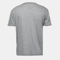 Pre Owned Valentino Grey Cotton Rockstud Neckine Detail Crewneck T-Shirt L