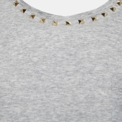 Pre Owned Valentino Grey Cotton Rockstud Neckine Detail Crewneck T-Shirt L