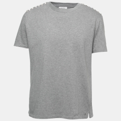 Pre Owned Valentino Grey Cotton Rockstud Detail Crewneck T-Shirt L