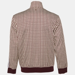 Pre Owned Valentino Burgundy VLogo Printed Knit Zip Front Jacket S