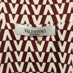 Pre Owned Valentino Burgundy VLogo Printed Knit Zip Front Jacket S
