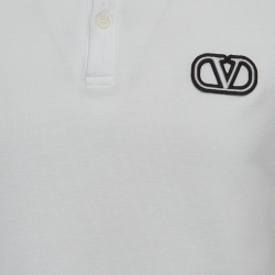 Pre Owned Valentino White Cotton Pique Logo Embroidered Polo T-Shirt L