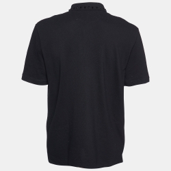 Pre Owned Valentino Black Cotton Studded Collar Detail Polo T-Shirt 3XL