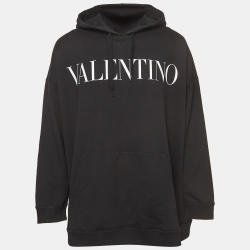 Valentino Black Printed Cotton Knit Hoodie L