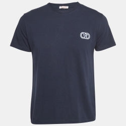 Valentino Navy Blue Logo Applique Cotton T-Shirt M