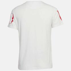 Pre Owned Valentino White/Red Logo Print Cotton Jersey T-Shirt S