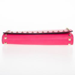 Pre Owned Valentino Fuchsia Leather Rockstud Flap Wallet