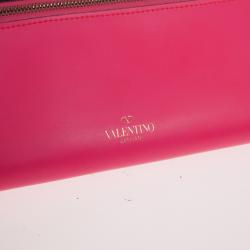 Pre Owned Valentino Fuchsia Leather Rockstud Flap Wallet