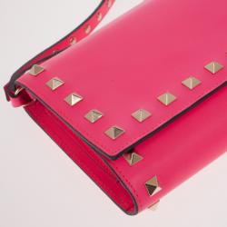 Pre Owned Valentino Fuchsia Leather Rockstud Flap Wallet