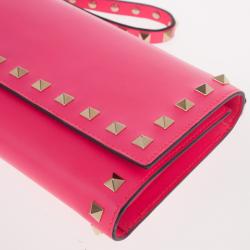 Pre Owned Valentino Fuchsia Leather Rockstud Flap Wallet
