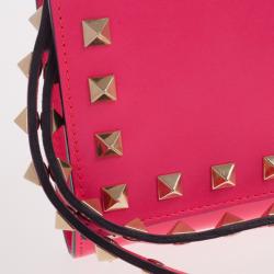 Pre Owned Valentino Fuchsia Leather Rockstud Flap Wallet