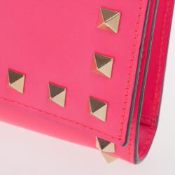 Pre Owned Valentino Fuchsia Leather Rockstud Flap Wallet