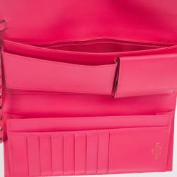 Pre Owned Valentino Fuchsia Leather Rockstud Flap Wallet