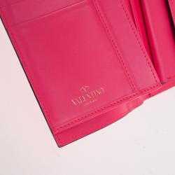 Pre Owned Valentino Fuchsia Leather Rockstud Flap Wallet