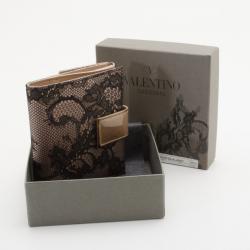 Pre Owned Valentino Black Lace Nylon Fused Flap Wallet