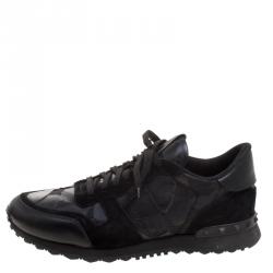 Pre Owned حذاء رياضي فالنتينو روكرانر سويدي وجلد كاموفلاج أسود مقاس 42