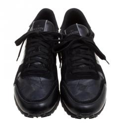 Pre Owned حذاء رياضي فالنتينو روكرانر سويدي وجلد كاموفلاج أسود مقاس 42