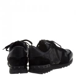 Pre Owned حذاء رياضي فالنتينو روكرانر سويدي وجلد كاموفلاج أسود مقاس 42