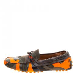 Valentino Two Tone Camouflage Leather and Canvas Bow Loafers Size 42