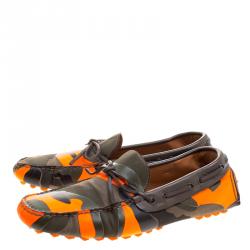 Valentino Two Tone Camouflage Leather and Canvas Bow Loafers Size 42