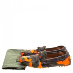 Valentino Two Tone Camouflage Leather and Canvas Bow Loafers Size 42