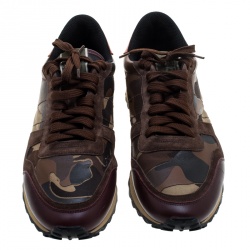 Pre Owned Valentino Multicolor Camouflage Canvas and Leather Rockrunner Sneakers Size 43