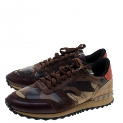 Pre Owned Valentino Multicolor Camouflage Canvas and Leather Rockrunner Sneakers Size 43