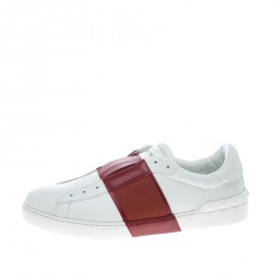 Pre Owned حذاء رياضي فالنتينو سليب اون تفاصيل مخطط جلد لونين مقاس 44