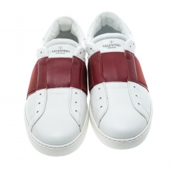 Pre Owned حذاء رياضي فالنتينو سليب اون تفاصيل مخطط جلد لونين مقاس 44