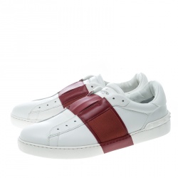 Pre Owned حذاء رياضي فالنتينو سليب اون تفاصيل مخطط جلد لونين مقاس 44