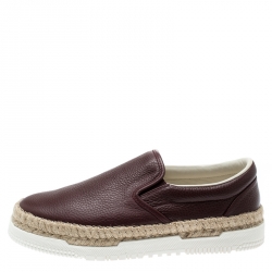Pre Owned Valentino Burgundy Leather Slip On Espadrille Sneakers Size 42