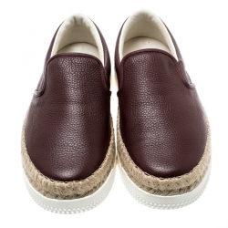 Pre Owned Valentino Burgundy Leather Slip On Espadrille Sneakers Size 42