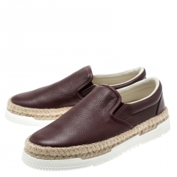 Pre Owned Valentino Burgundy Leather Slip On Espadrille Sneakers Size 42
