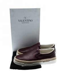 Pre Owned Valentino Burgundy Leather Slip On Espadrille Sneakers Size 42