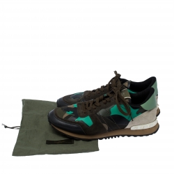 Pre Owned Valentino Multicolor Camouflage Printed Leather and Suede Rockrunner Sneakers Size 42