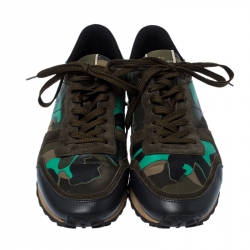 Pre Owned Valentino Multicolor Camouflage Printed Leather and Suede Rockrunner Sneakers Size 42