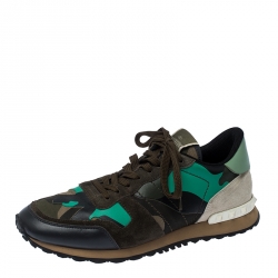 Pre Owned Valentino Multicolor Camouflage Printed Leather and Suede Rockrunner Sneakers Size 42