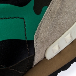 Pre Owned Valentino Multicolor Camouflage Printed Leather and Suede Rockrunner Sneakers Size 42