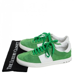 Pre Owned Valentino Green/White Suede and Leather Flycrew Lace Up Sneakers Size 42