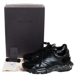 Pre Owned Valentino Black Leather And Suede Bounce Low Top Lace Up Sneakers Size 43.5