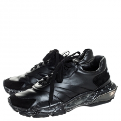 Pre Owned Valentino Black Leather And Suede Bounce Low Top Lace Up Sneakers Size 43.5