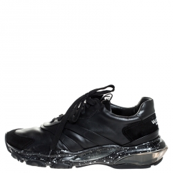 Pre Owned Valentino Black Leather And Suede Bounce Low Top Lace Up Sneakers Size 43.5