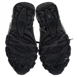 Pre Owned Valentino Black Leather And Suede Bounce Low Top Lace Up Sneakers Size 43.5