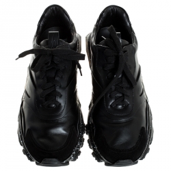 Pre Owned Valentino Black Leather And Suede Bounce Low Top Lace Up Sneakers Size 43.5